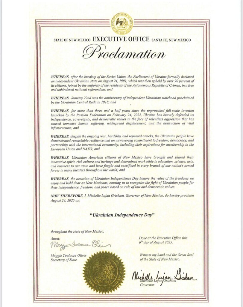 Ukrainian Independence Day New Mexico Proclamation