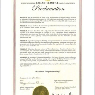 Ukrainian Independence Day New Mexico Proclamation